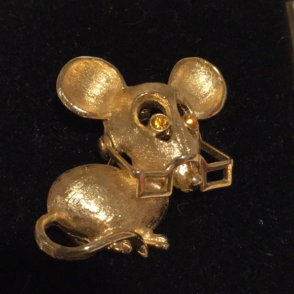 Vintage Avon Gold Tone Articulating Mouse with Eyeglasses Pin Brooch - Picture 1 of 7